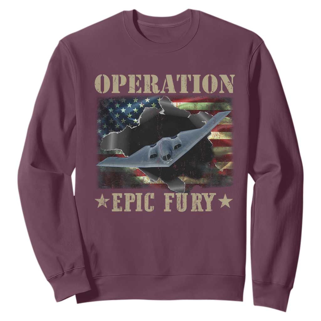 Operation Epic Fury Sweatshirt Military Bomber Jet American Flag TS11 Maroon Print Your Wear