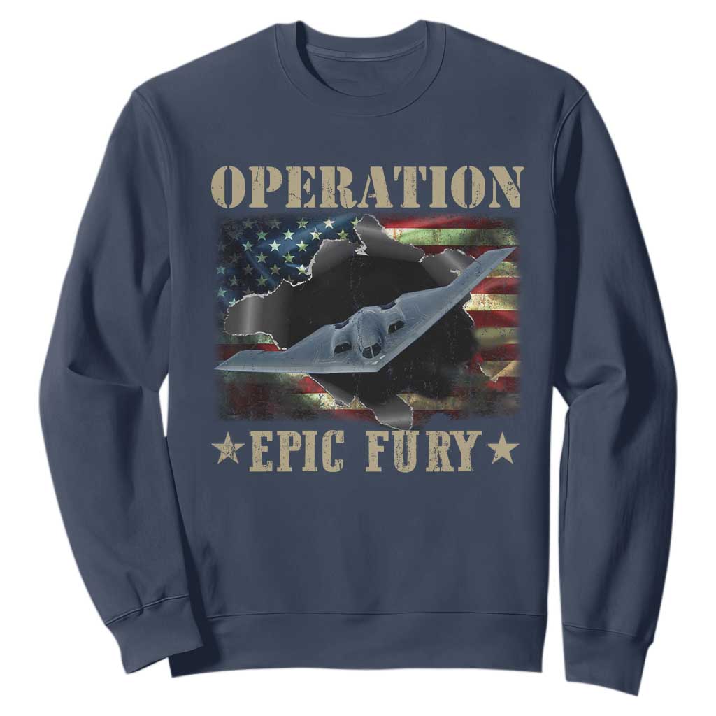 Operation Epic Fury Sweatshirt Military Bomber Jet American Flag TS11 Navy Print Your Wear