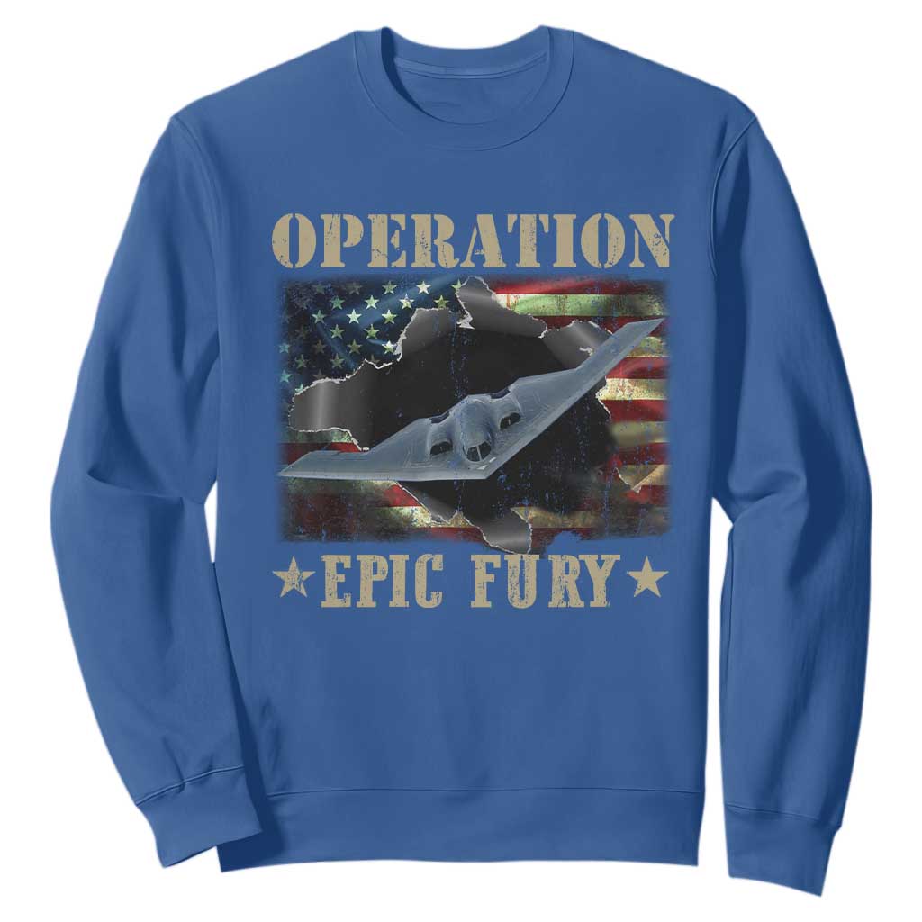 Operation Epic Fury Sweatshirt Military Bomber Jet American Flag TS11 Royal Blue Print Your Wear