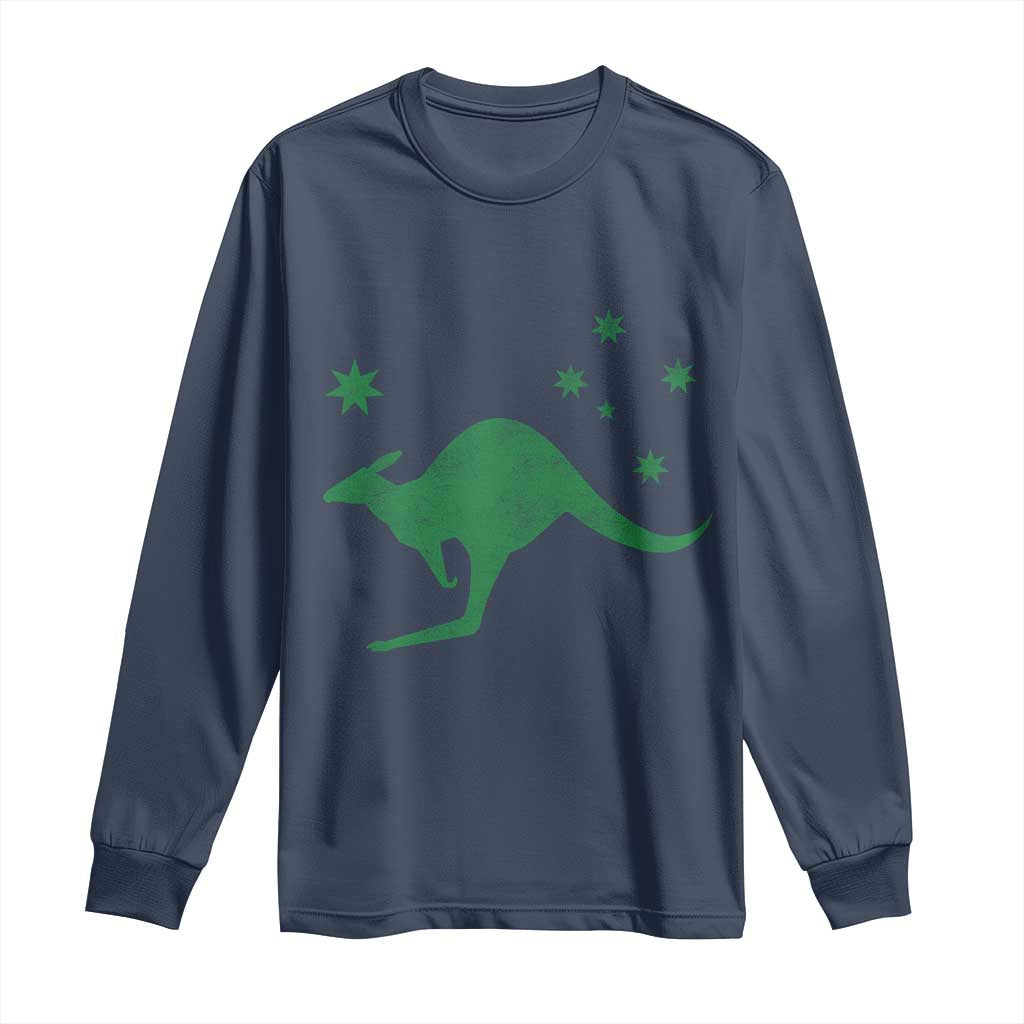 Australia Kangaroo with Federation Star Aussie Roots Long Sleeve Shirt TS11 Navy Print Your Wear