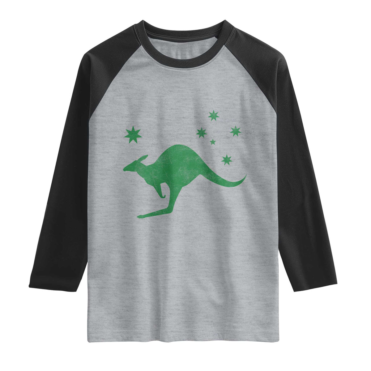Australia Kangaroo with Federation Star Aussie Roots Raglan Shirt TS11 Heather Gray Black Print Your Wear