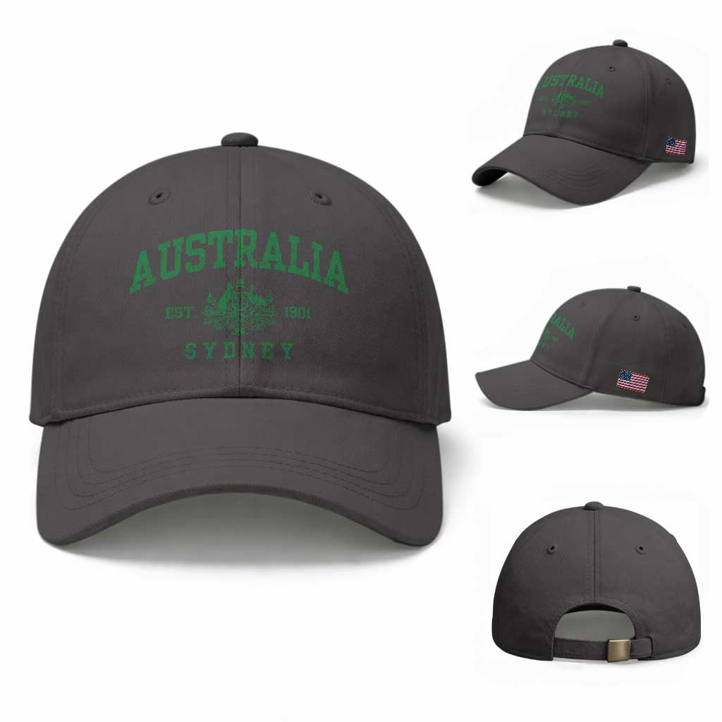 Australia Sydney Est 1901 Baseball Cap Commonwealth Vintage Crest TS11 Baseball Cap Universal Fit Dark Gray Print Your Wear