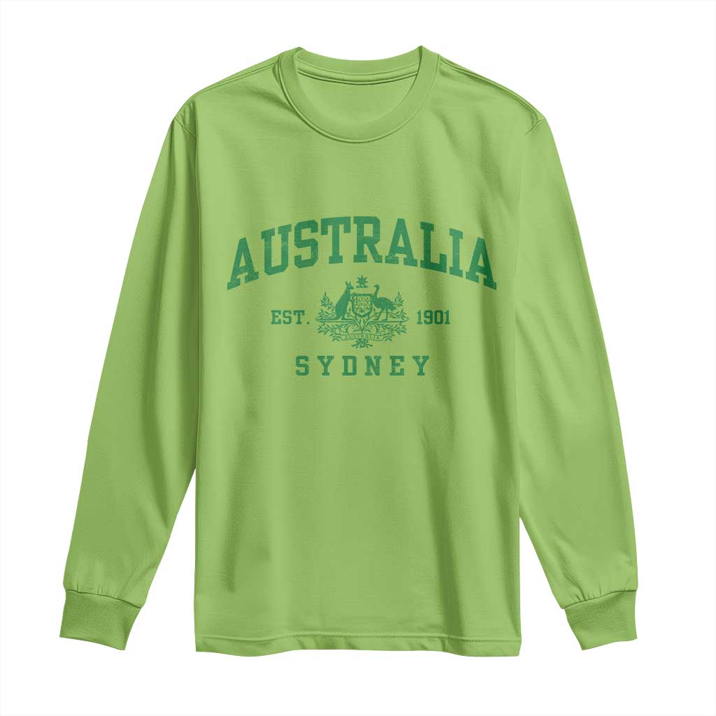 Australia Sydney Est 1901 Long Sleeve Shirt Commonwealth Vintage Crest TS11 Lime Print Your Wear