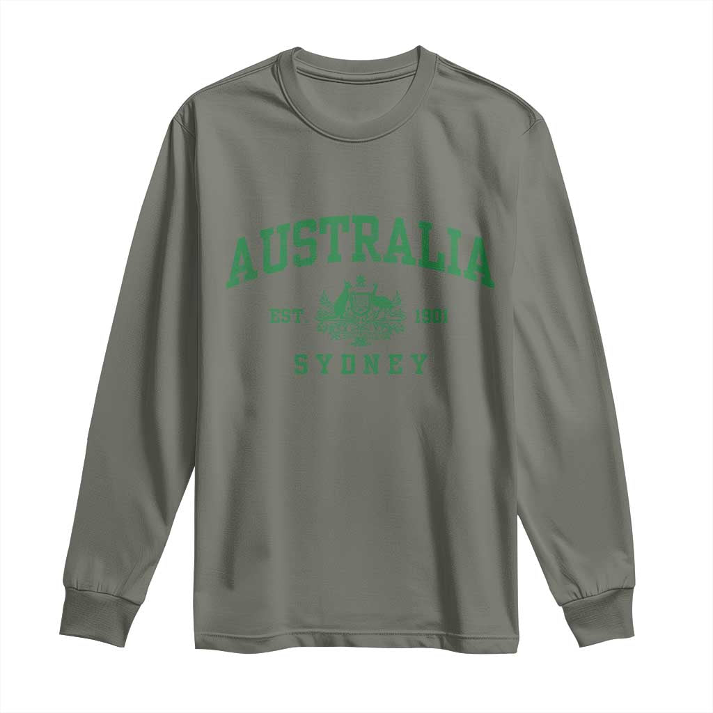 Australia Sydney Est 1901 Long Sleeve Shirt Commonwealth Vintage Crest TS11 Military Green Print Your Wear