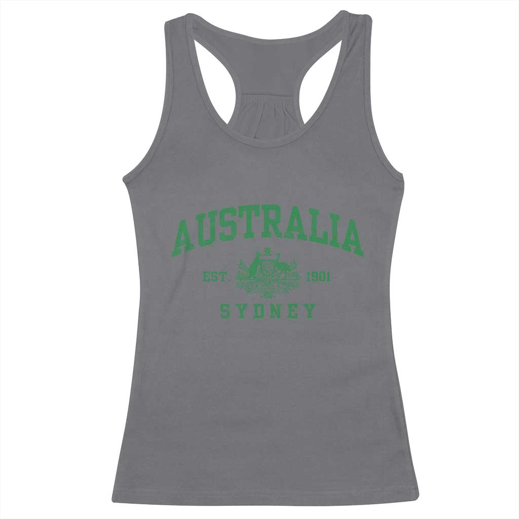 Australia Sydney Est 1901 Racerback Tank Top Commonwealth Vintage Crest TS11 Charcoal Print Your Wear