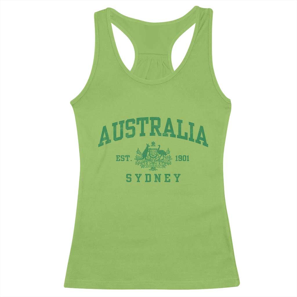 Australia Sydney Est 1901 Racerback Tank Top Commonwealth Vintage Crest TS11 Lime Print Your Wear