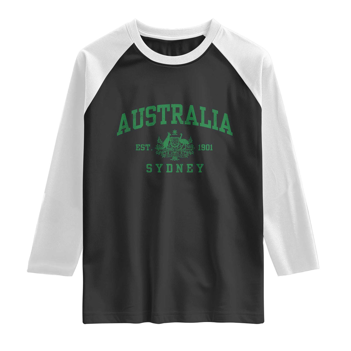 Australia Sydney Est 1901 Raglan Shirt Commonwealth Vintage Crest TS11 Black White Print Your Wear