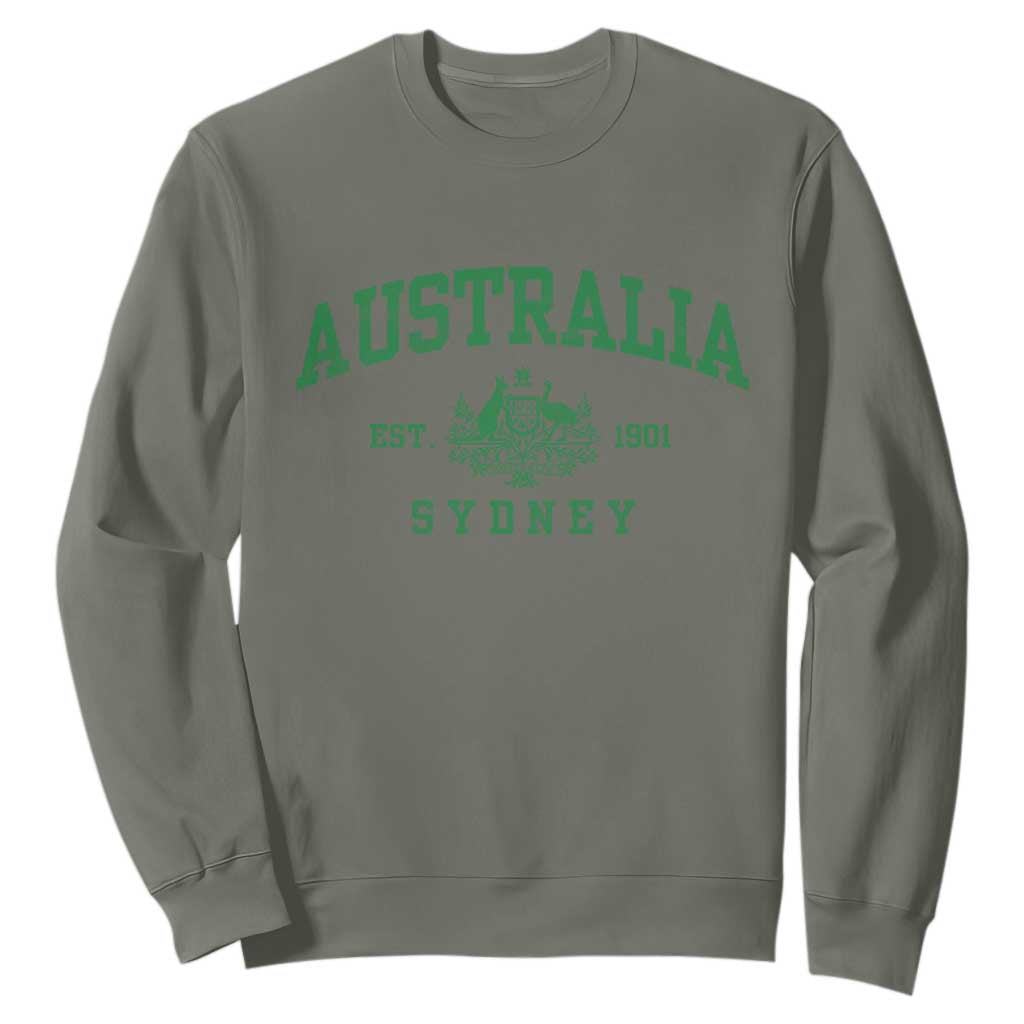 Australia Sydney Est 1901 Sweatshirt Commonwealth Vintage Crest TS11 Military Green Print Your Wear