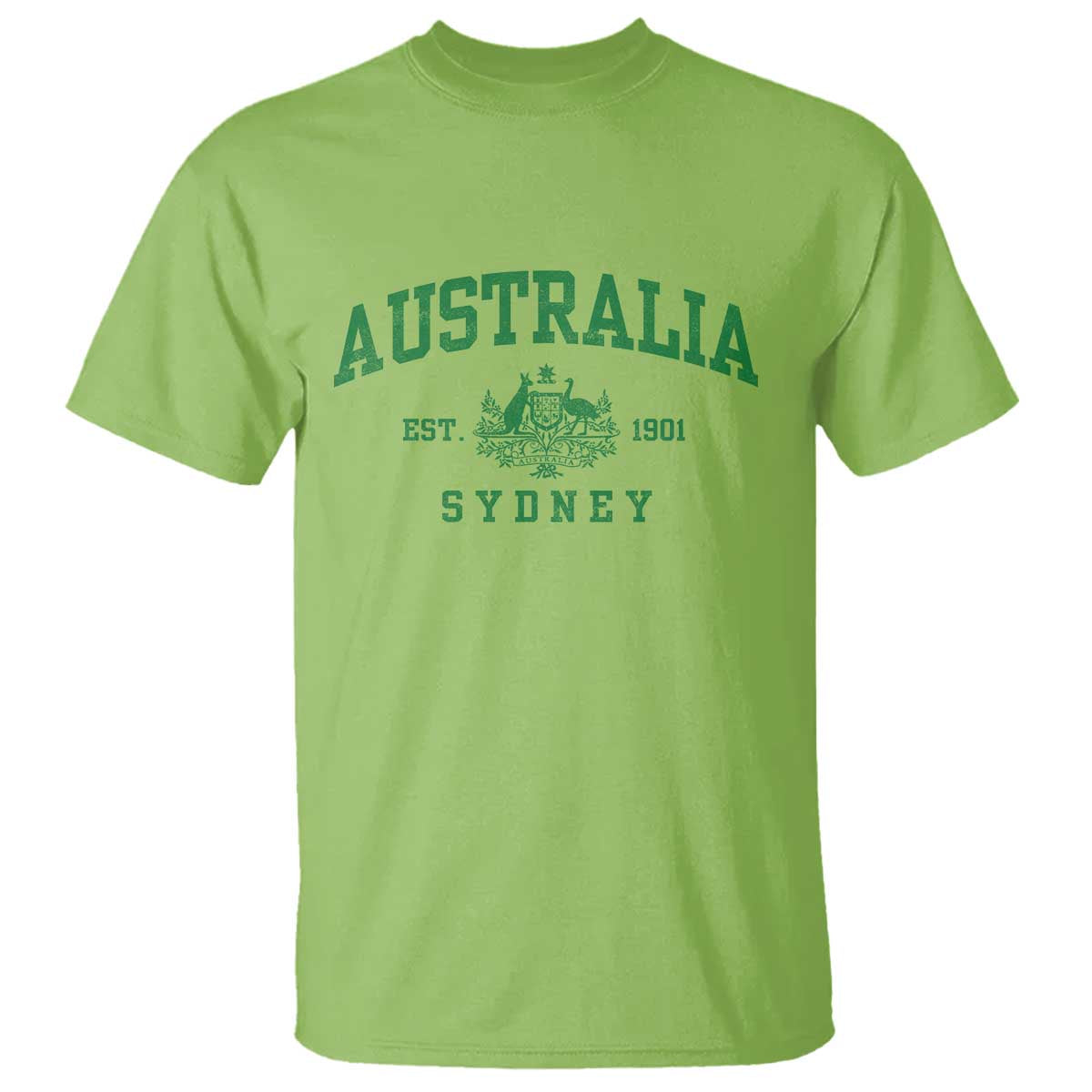 Australia Sydney Est 1901 T Shirt Commonwealth Vintage Crest TS11 Lime Print Your Wear