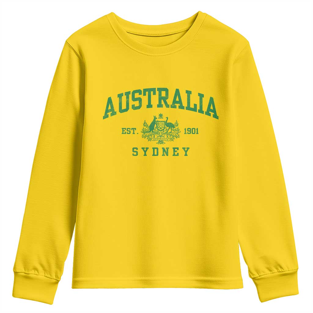 Australia Sydney Est 1901 Youth Sweatshirt Commonwealth Vintage Crest TS11 Daisy Print Your Wear