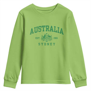 Australia Sydney Est 1901 Youth Sweatshirt Commonwealth Vintage Crest TS11 Lime Print Your Wear