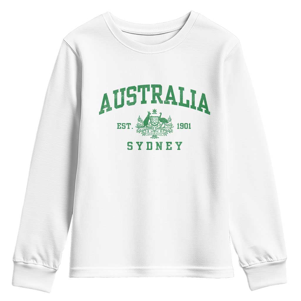 Australia Sydney Est 1901 Youth Sweatshirt Commonwealth Vintage Crest TS11 White Print Your Wear