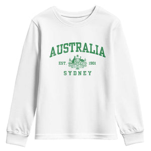 Australia Sydney Est 1901 Youth Sweatshirt Commonwealth Vintage Crest TS11 White Print Your Wear