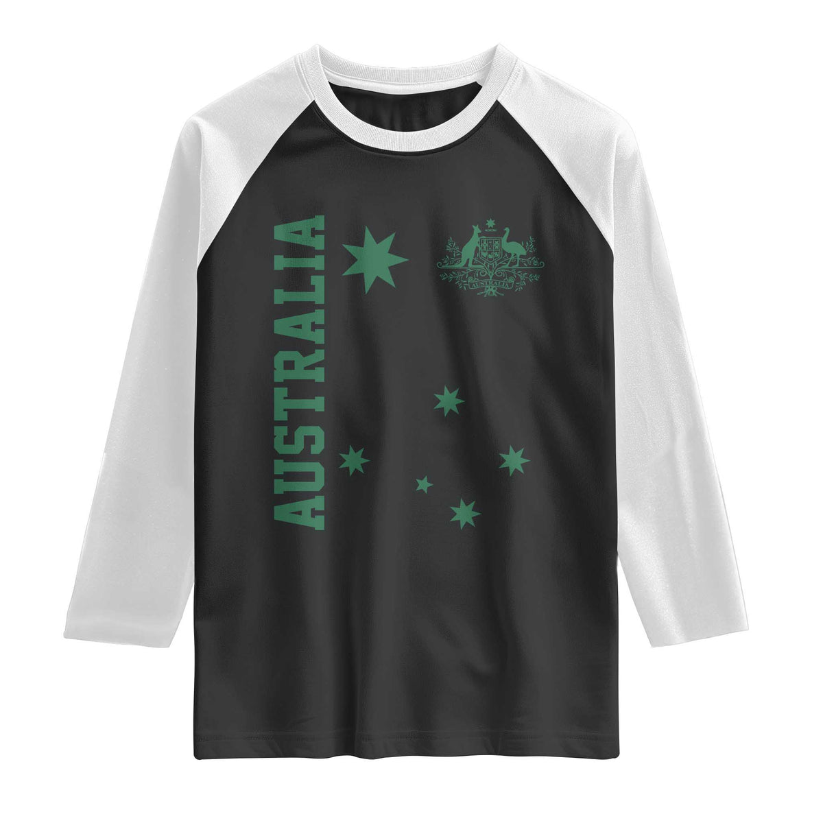 Australia Vintage Federation Star Aussie Coat of Arms Raglan Shirt TS11 Black White Print Your Wear