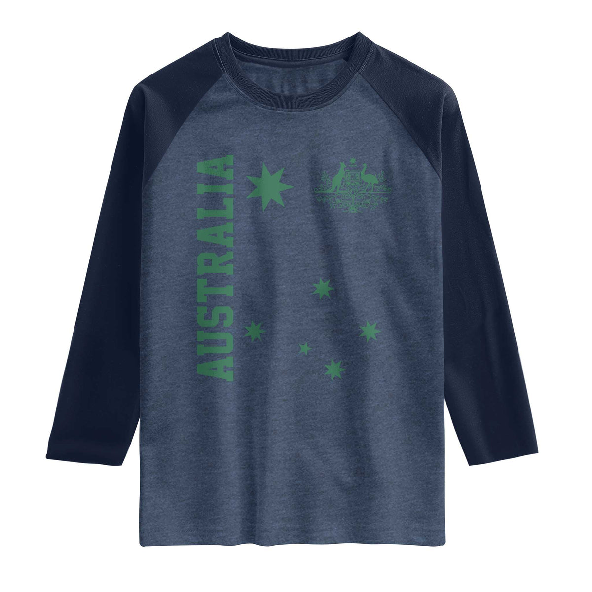 Australia Vintage Federation Star Aussie Coat of Arms Raglan Shirt TS11 Heather Denim Navy Print Your Wear