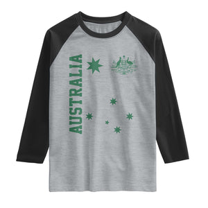 Australia Vintage Federation Star Aussie Coat of Arms Raglan Shirt TS11 Heather Gray Black Print Your Wear