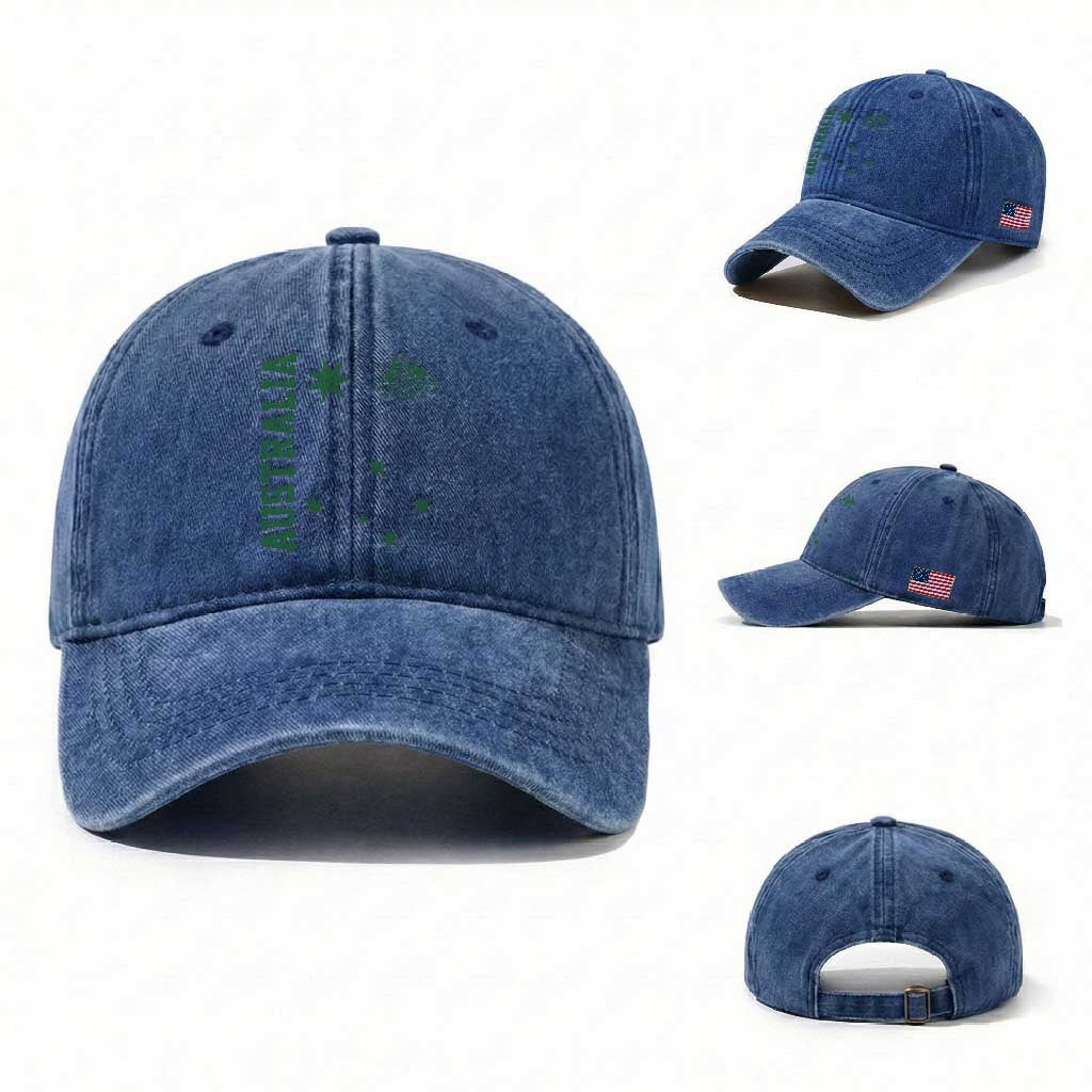 Australia Vintage Federation Star Aussie Coat of Arms Washed Cotton Baseball Cap TS11 Washed Cap Universal Fit Royal Blue Print Your Wear