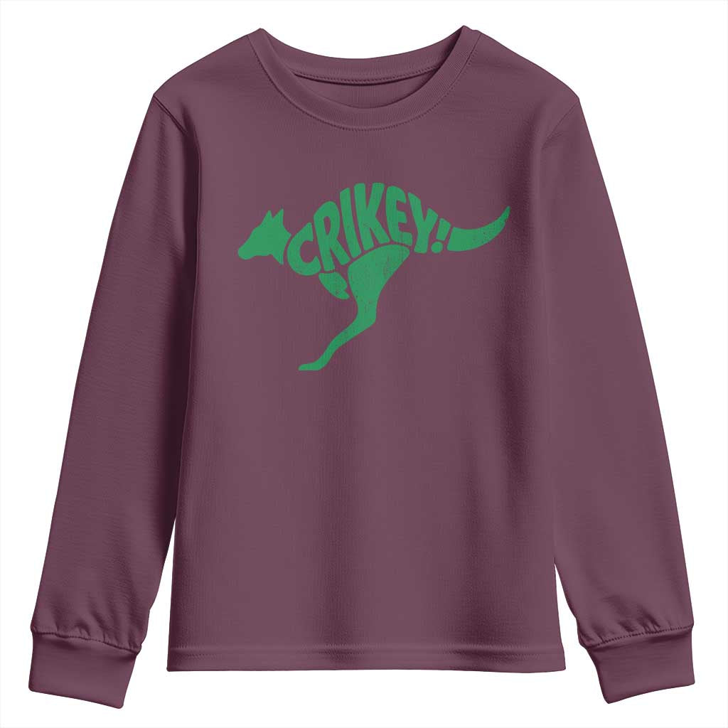 Crikey Australian Kangaroo Oz Slang Australia Youth Sweatshirt TS11 Maroon Print Your Wear