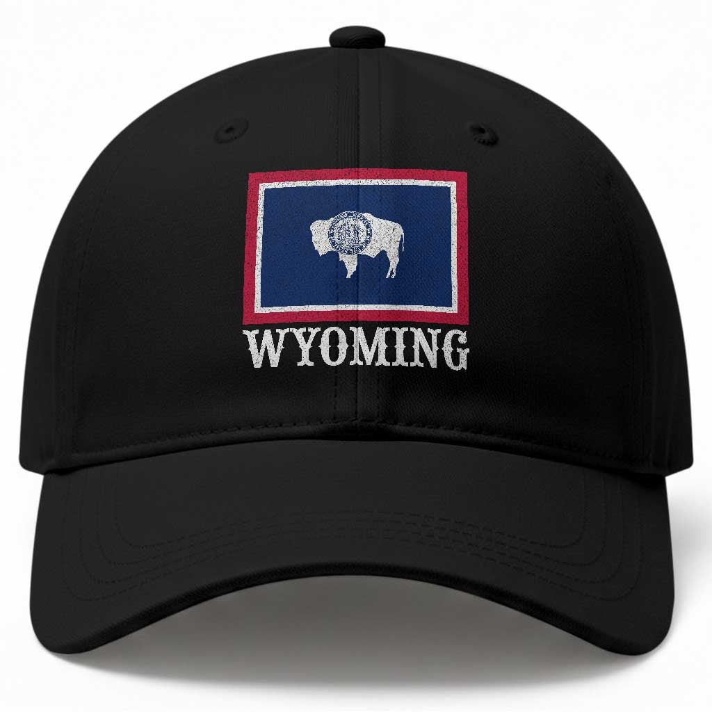Vintage State of Wyoming Flag Bison Cheyenne Jackson Hole Baseball Cap TS11 Print Your Wear