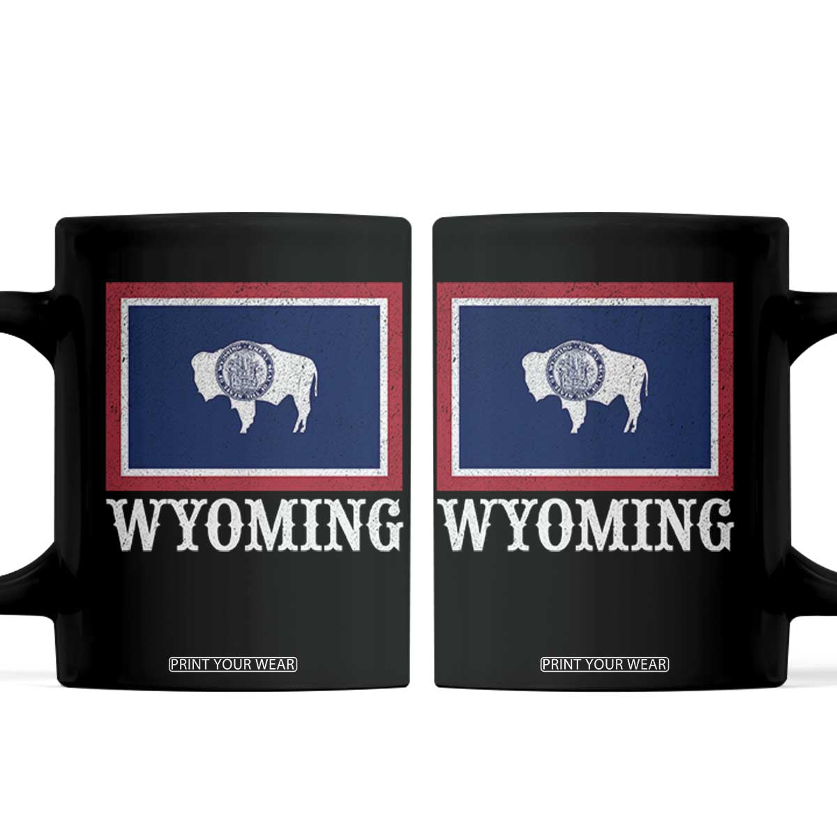 Vintage State of Wyoming Flag Bison Cheyenne Jackson Hole Coffee Mug TS11 Black Print Your Wear