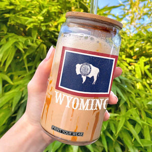 Vintage State of Wyoming Flag Bison Cheyenne Jackson Hole Glass Can TS11 Black Print Your Wear