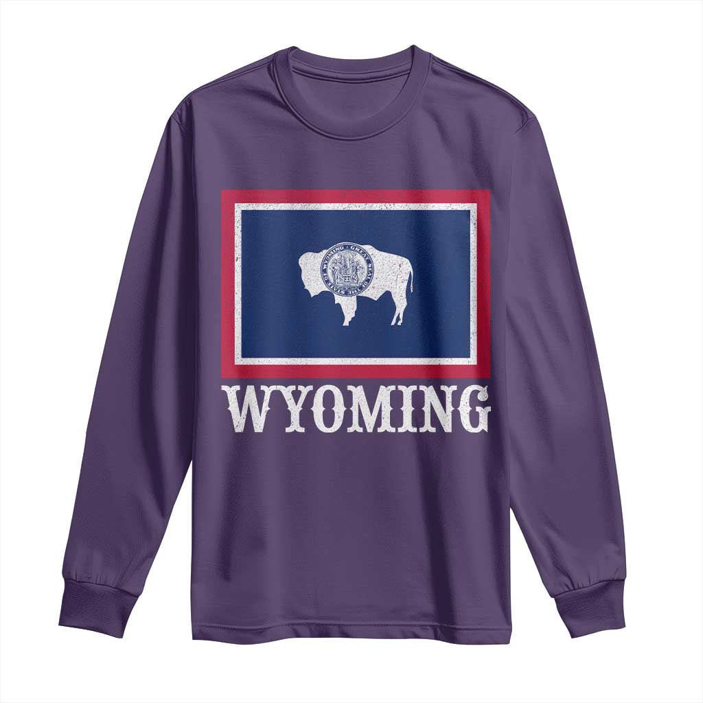 Vintage State of Wyoming Flag Bison Cheyenne Jackson Hole Long Sleeve Shirt TS11 Purple Print Your Wear