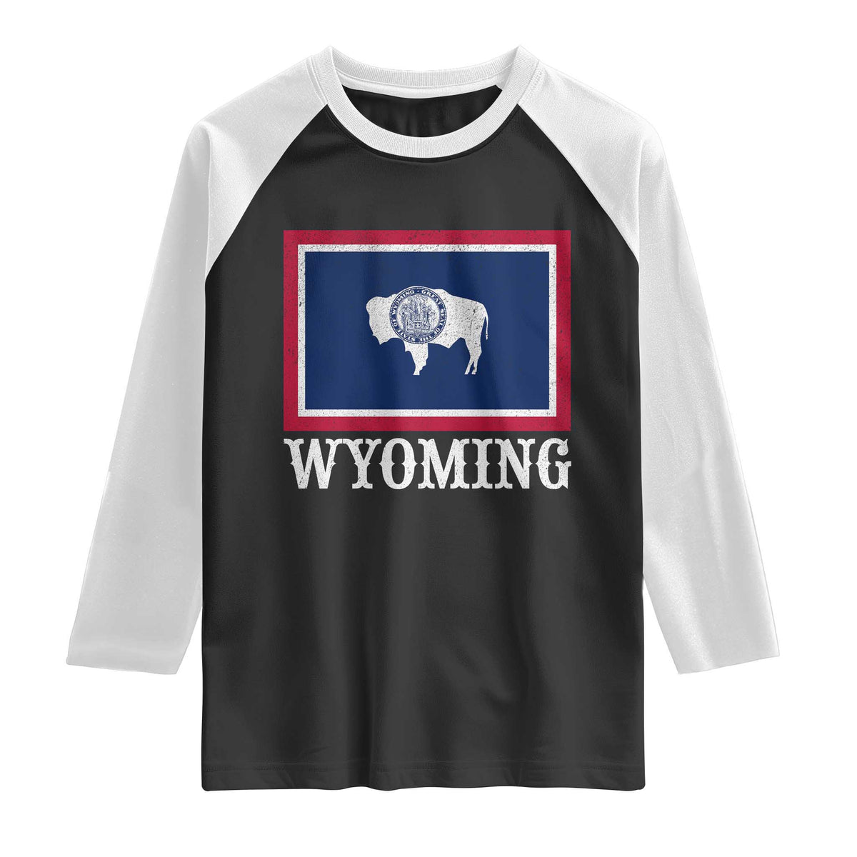 Vintage State of Wyoming Flag Bison Cheyenne Jackson Hole Raglan Shirt TS11 Black White Print Your Wear