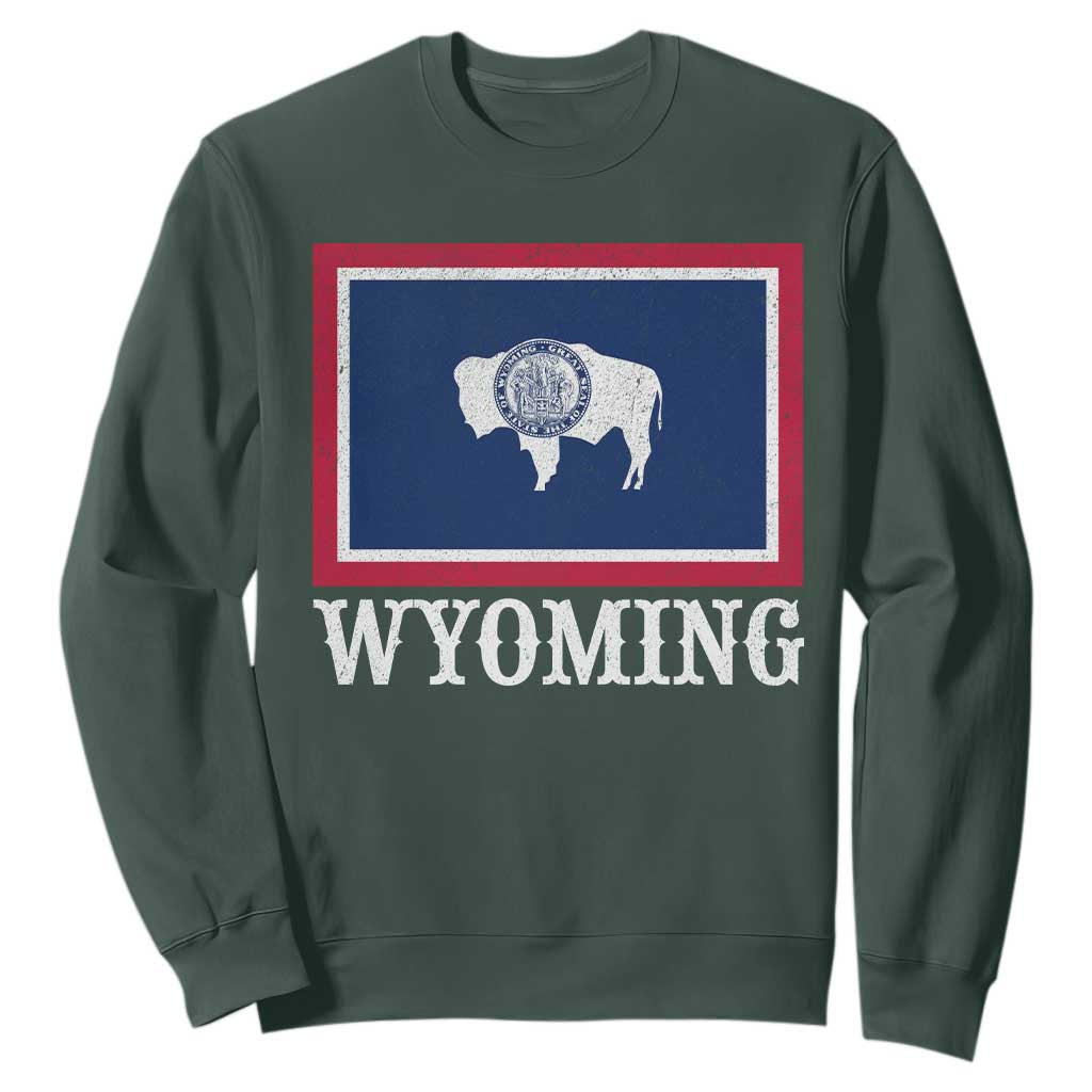 Vintage State of Wyoming Flag Bison Cheyenne Jackson Hole Sweatshirt TS11 Dark Forest Green Print Your Wear