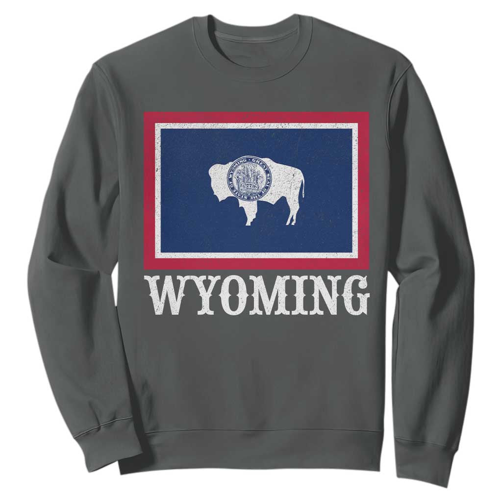 Vintage State of Wyoming Flag Bison Cheyenne Jackson Hole Sweatshirt TS11 Dark Heather Print Your Wear