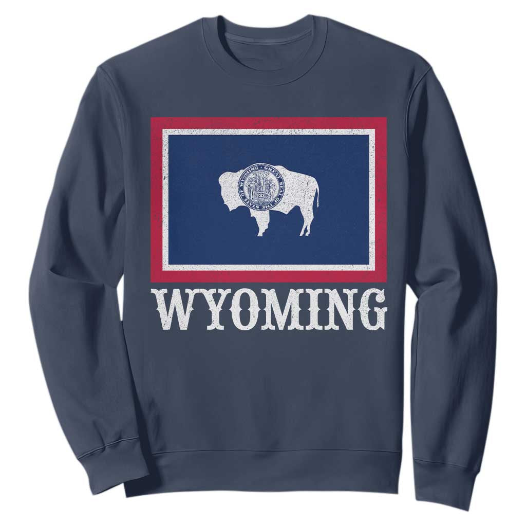 Vintage State of Wyoming Flag Bison Cheyenne Jackson Hole Sweatshirt TS11 Navy Print Your Wear
