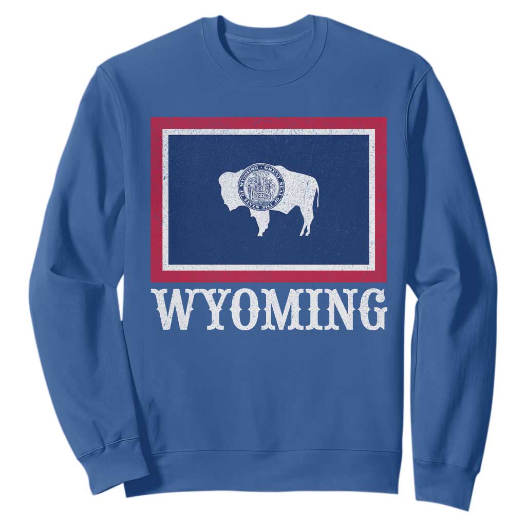 Vintage State of Wyoming Flag Bison Cheyenne Jackson Hole Sweatshirt TS11 Royal Blue Print Your Wear
