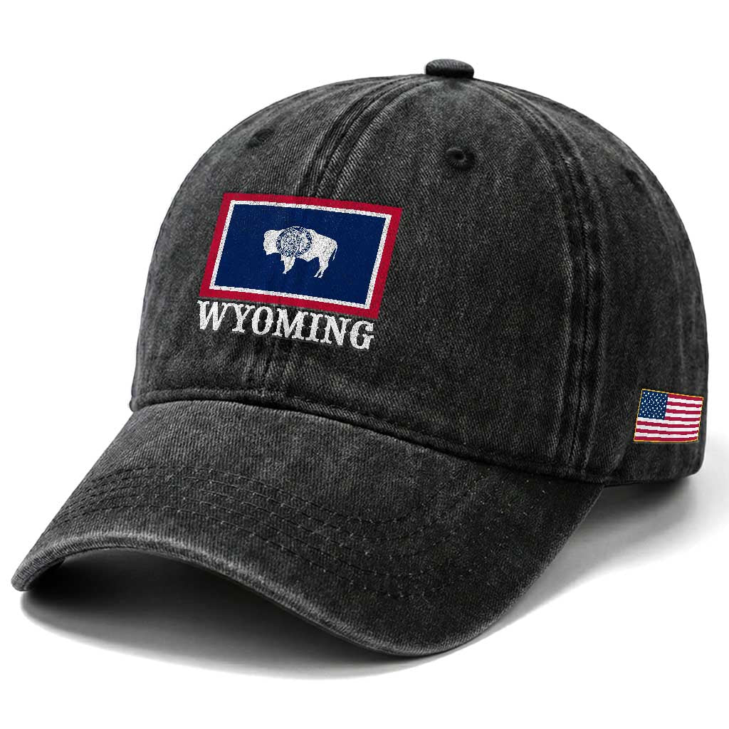 Vintage State of Wyoming Flag Bison Cheyenne Jackson Hole Washed Cotton Baseball Cap TS11 Print Your Wear