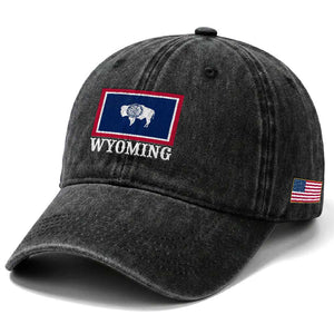 Vintage State of Wyoming Flag Bison Cheyenne Jackson Hole Washed Cotton Baseball Cap TS11 Print Your Wear