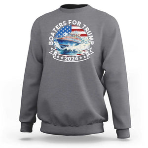 Boaters for Trump 2024 Sweatshirt Boat American Flag Ocean Wave TS11 Charcoal Print Your Wear