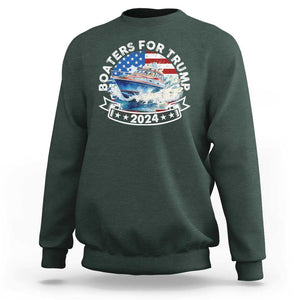 Boaters for Trump 2024 Sweatshirt Boat American Flag Ocean Wave TS11 Dark Forest Green Print Your Wear