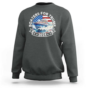 Boaters for Trump 2024 Sweatshirt Boat American Flag Ocean Wave TS11 Dark Heather Print Your Wear