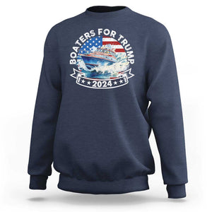 Boaters for Trump 2024 Sweatshirt Boat American Flag Ocean Wave TS11 Navy Print Your Wear