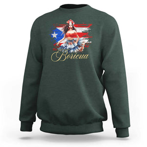 Puerto Rico Sweatshirt Boricua Hispanic Heritage Month Bomba Dancer TS11 Dark Forest Green Print Your Wear