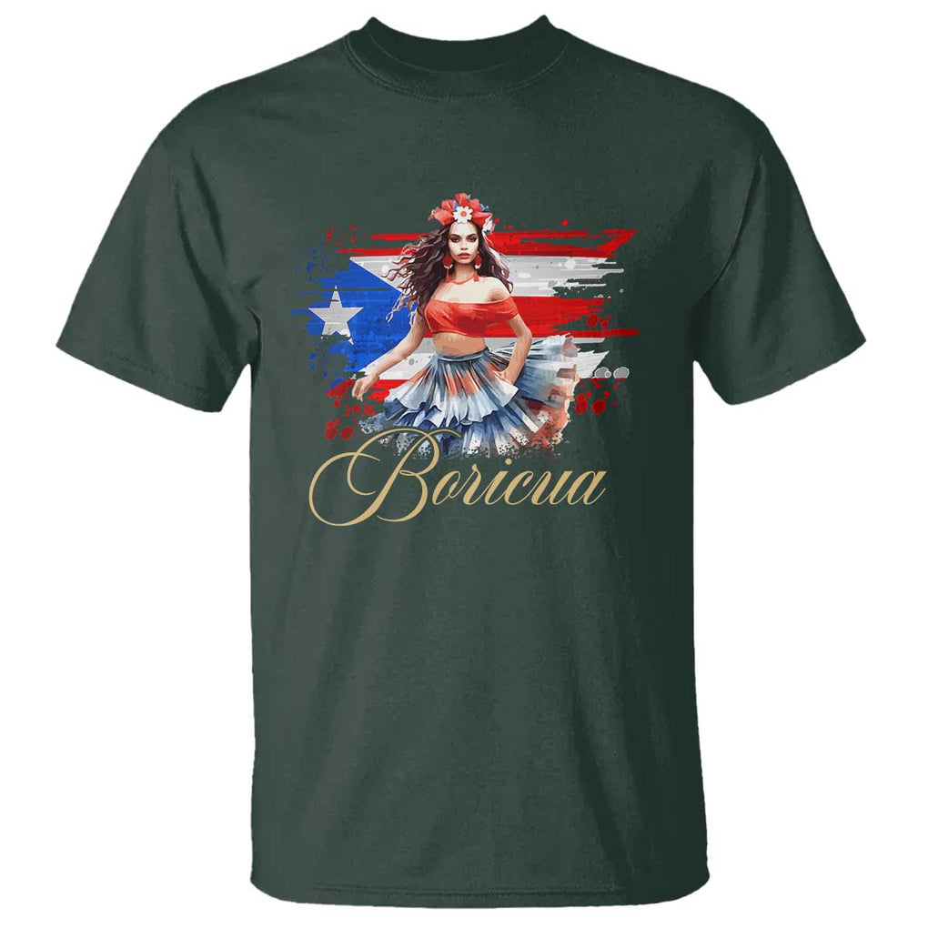Puerto Rico T Shirt Boricua Hispanic Heritage Month Bomba Dancer TS11 Dark Forest Green Print Your Wear