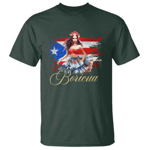 Puerto Rico T Shirt Boricua Hispanic Heritage Month Bomba Dancer TS11 Dark Forest Green Print Your Wear