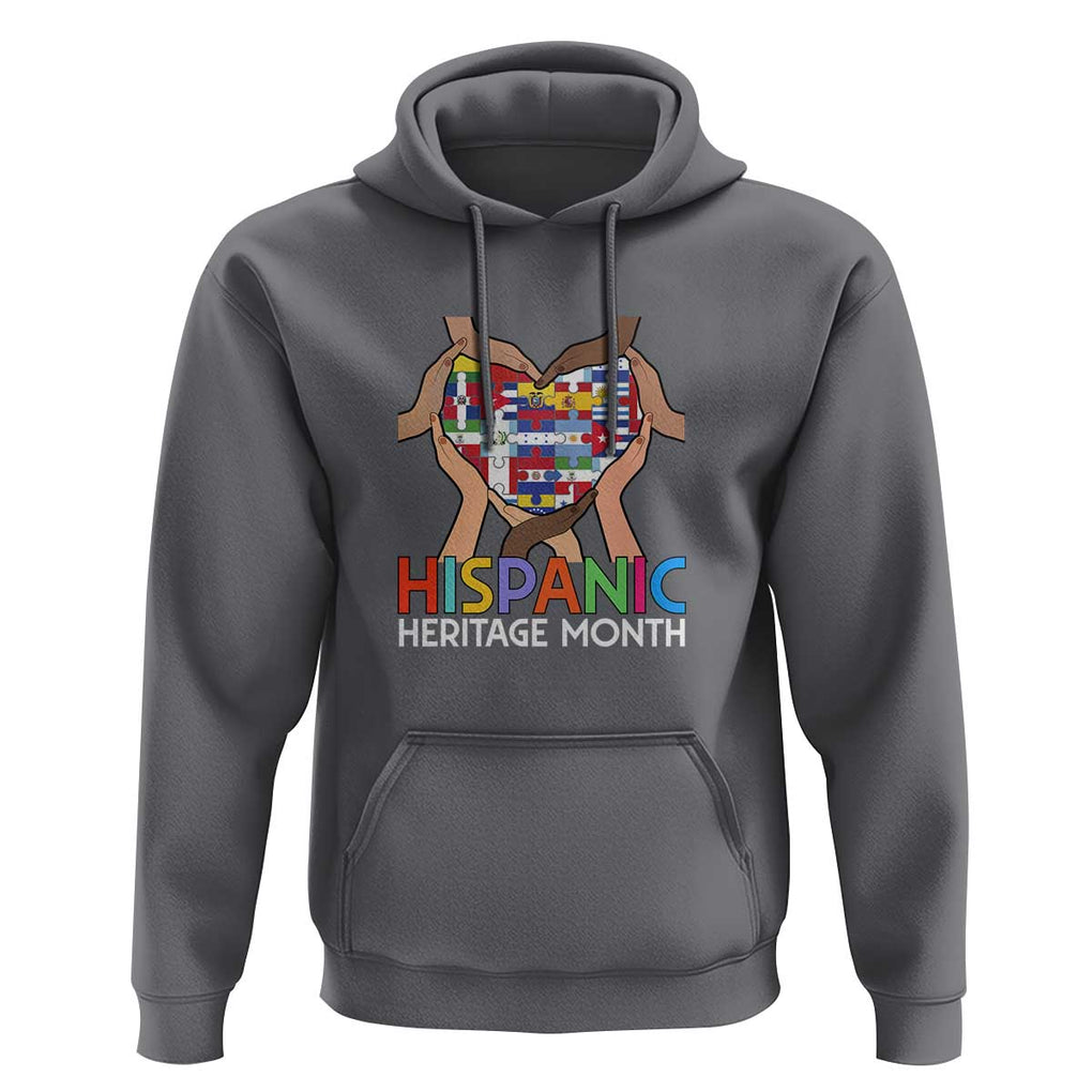 Hispanic Heritage Month Hoodie Latino Countries Flag Heart Puzzle TS11 Charcoal Print Your Wear