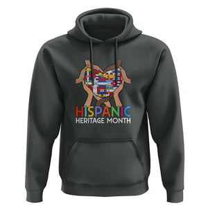 Hispanic Heritage Month Hoodie Latino Countries Flag Heart Puzzle TS11 Dark Heather Print Your Wear