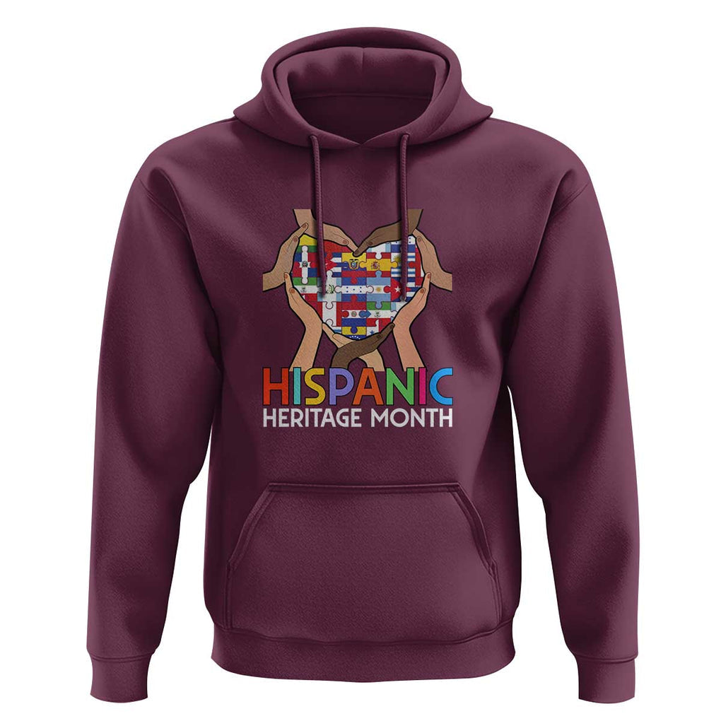 Hispanic Heritage Month Hoodie Latino Countries Flag Heart Puzzle TS11 Maroon Print Your Wear