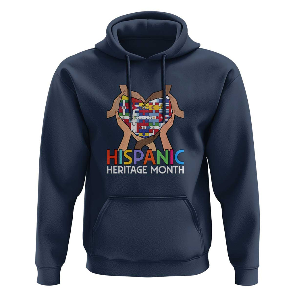 Hispanic Heritage Month Hoodie Latino Countries Flag Heart Puzzle TS11 Navy Print Your Wear
