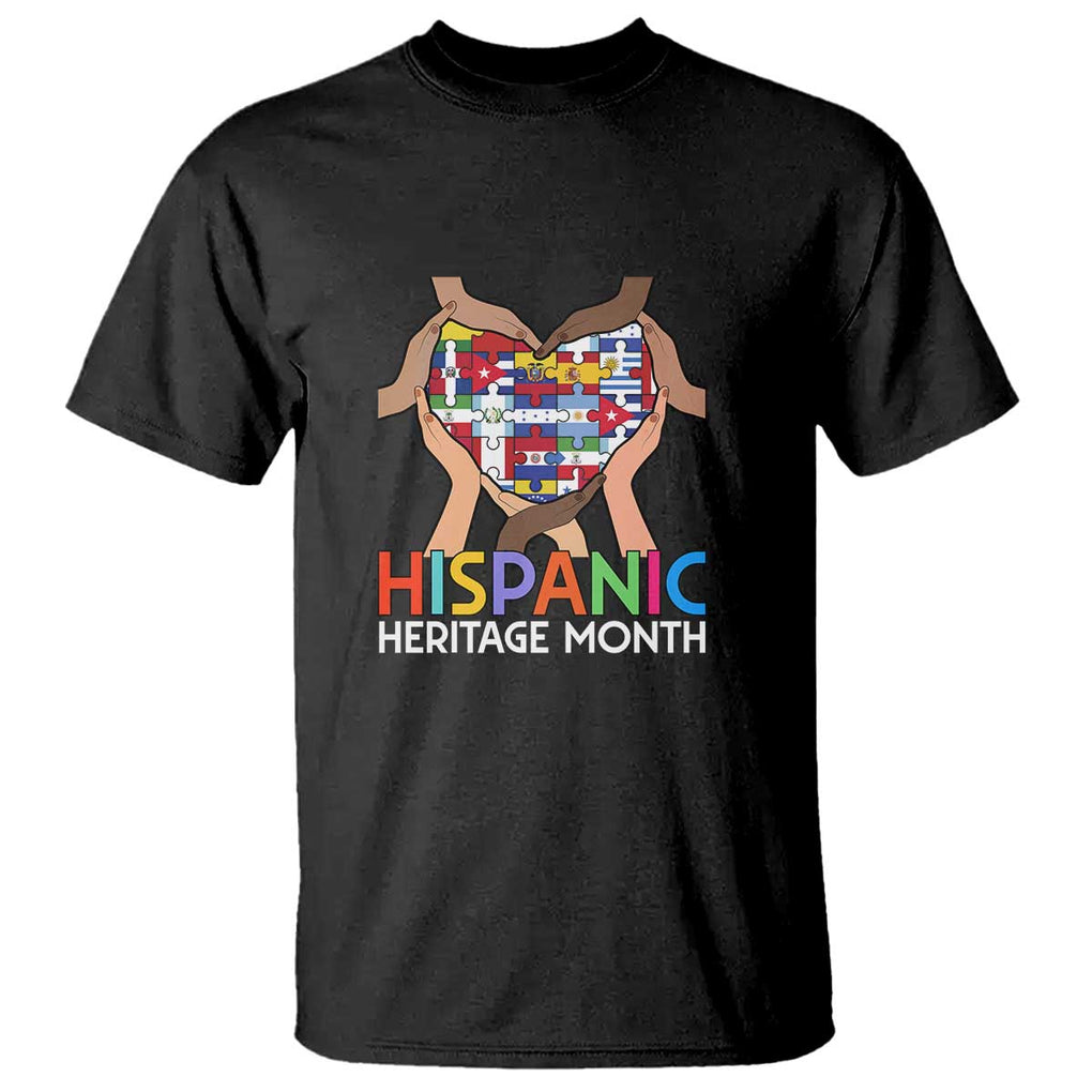 Hispanic Heritage Month T Shirt Latino Countries Flag Heart Puzzle TS11 Black Print Your Wear