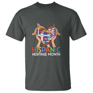 Hispanic Heritage Month T Shirt Latino Countries Flag Heart Puzzle TS11 Dark Heather Print Your Wear