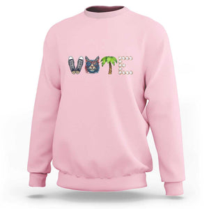 Funny Vote For Kamala Sweatshirt Voter Rights Shoes Cat Coconut Tree Pearls TS11 Light Pink Print Your Wear