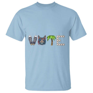 Funny Vote For Kamala T Shirt Voter Rights Shoes Cat Coconut Tree Pearls TS11 Light Blue Print Your Wear