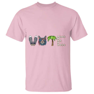 Funny Vote For Kamala T Shirt Voter Rights Shoes Cat Coconut Tree Pearls TS11 Light Pink Print Your Wear