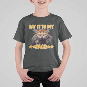 Funny Say It To My Face T Shirt For Kid Angry Orange Cat Kamala For President TS11 Dark Heather Print Your Wear